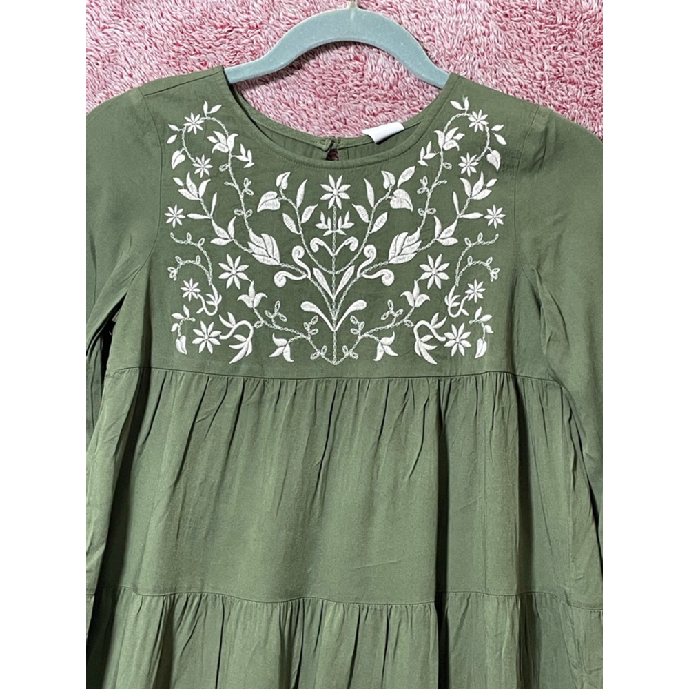 Girls Crazy 8 Green Embroidered Tiered Casual Dress L (10-12) - Picture 2 of 7